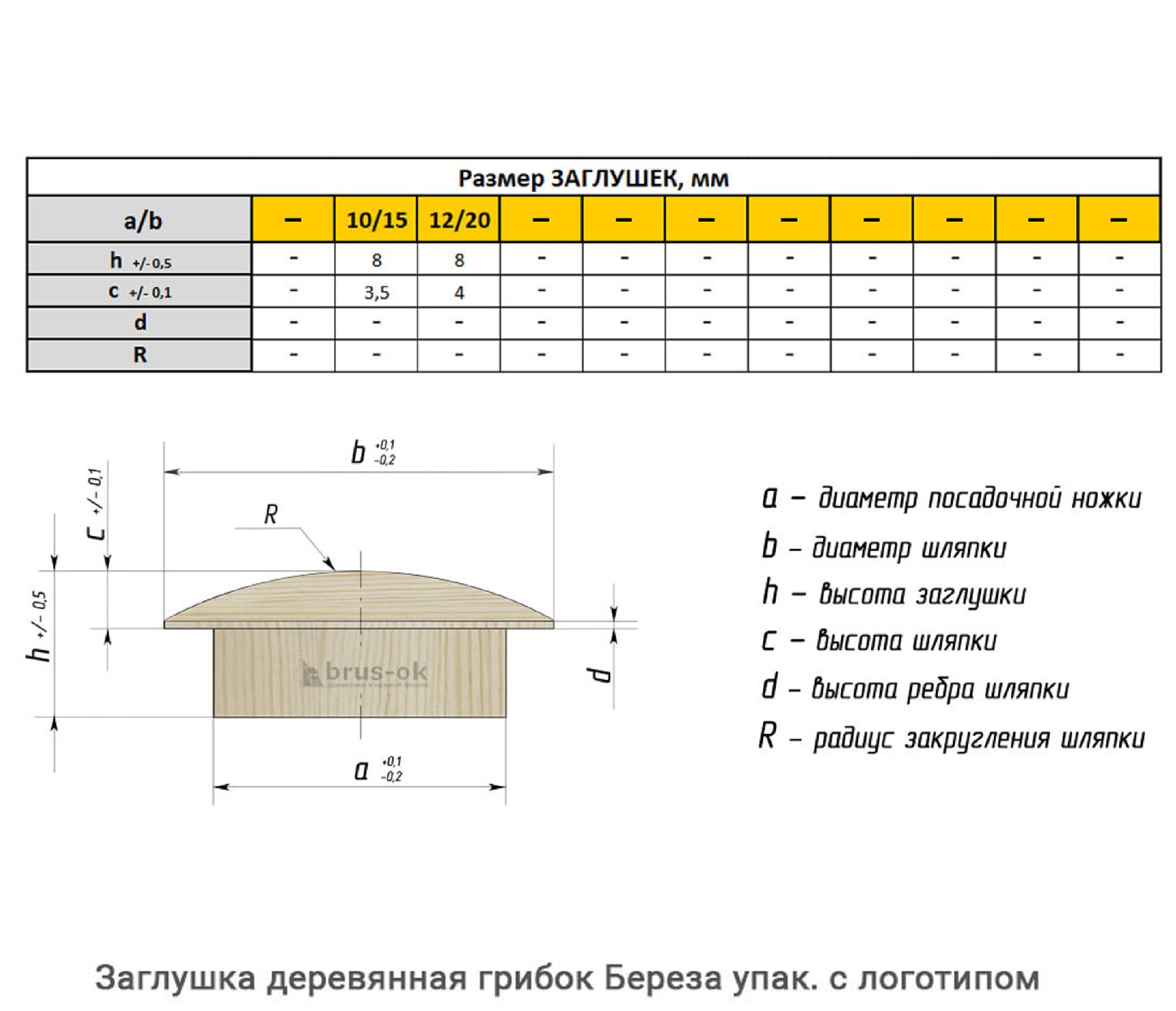 Заглушка деревянная грибок Береза / упак.логотип