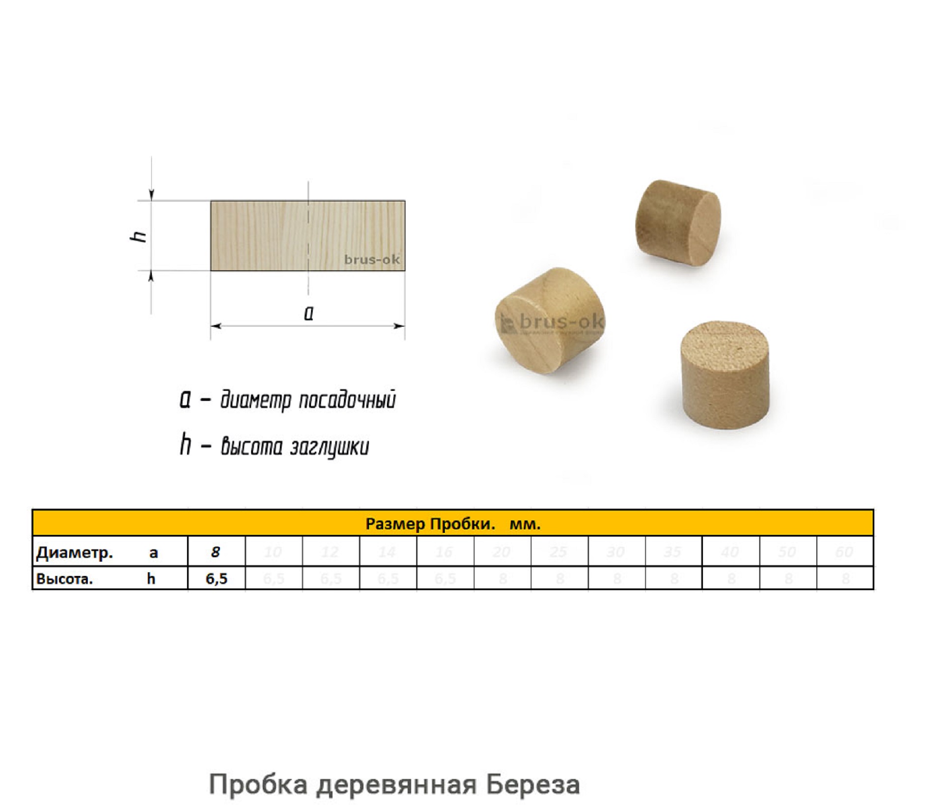 Пробка деревянная Береза
