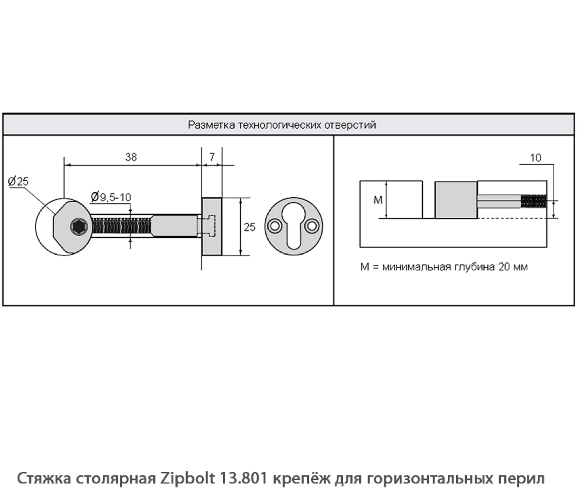 Стяжка столярная ZipBolt 13.801 крепёж для горизонтальных перил
