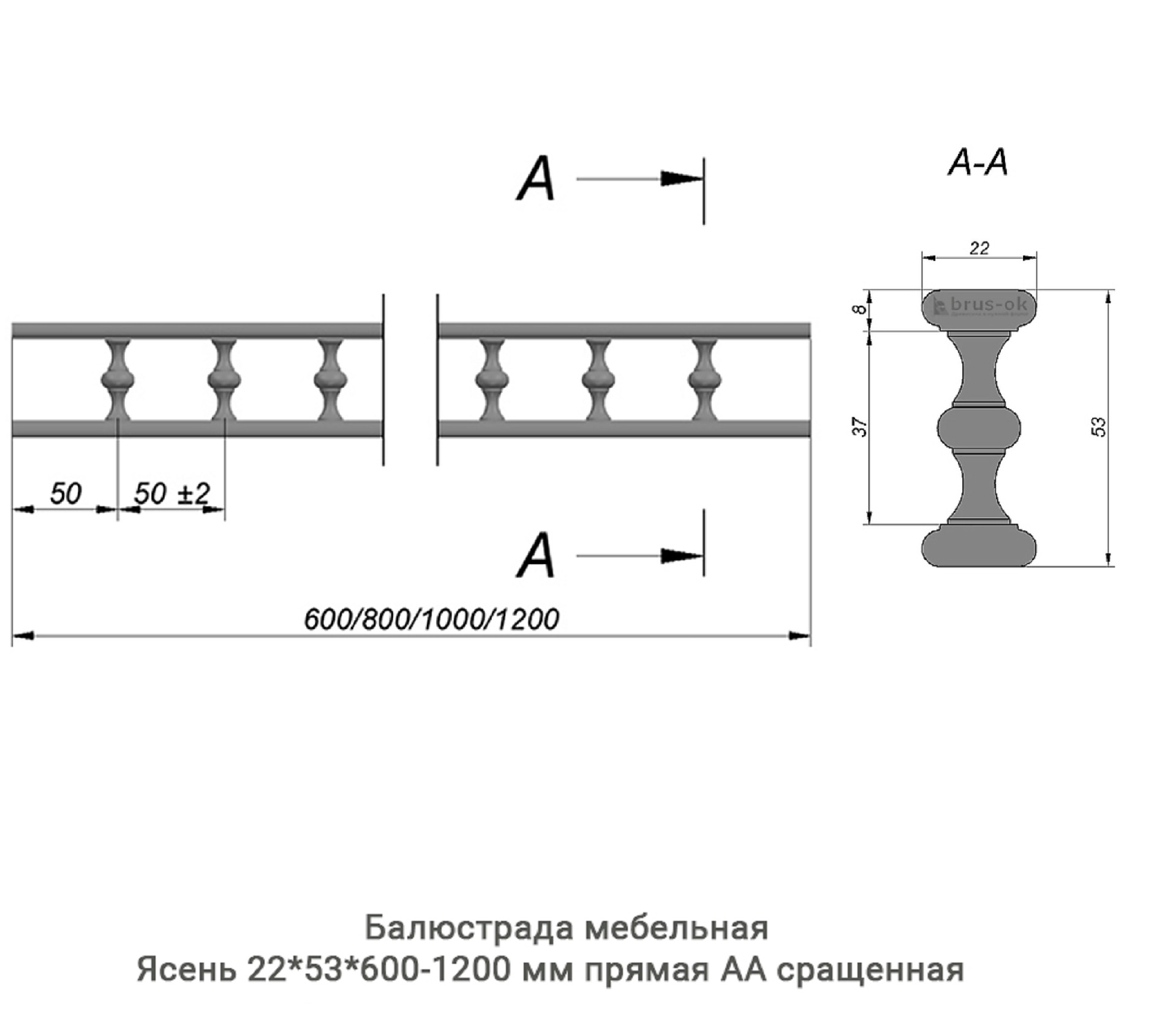 Балюстрада мебельная Ясень АА сращенная / прямая