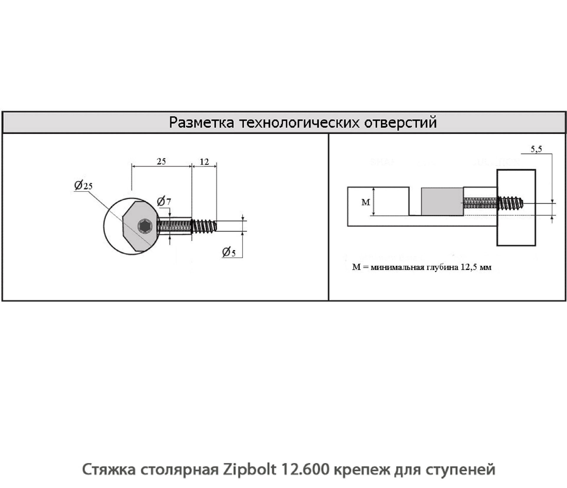Стяжка столярная ZipBolt 12.600 крепеж для ступеней