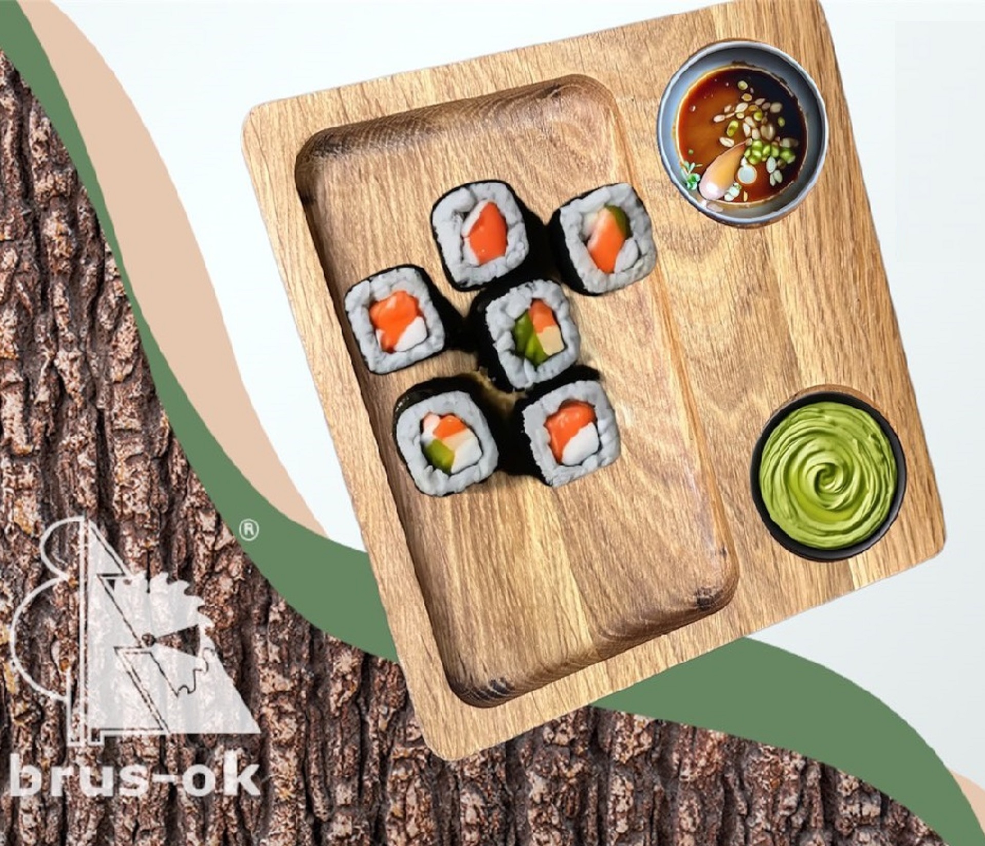 Тарелка для суши / Дуб / масло-воск / 20 * 180 * 180 мм