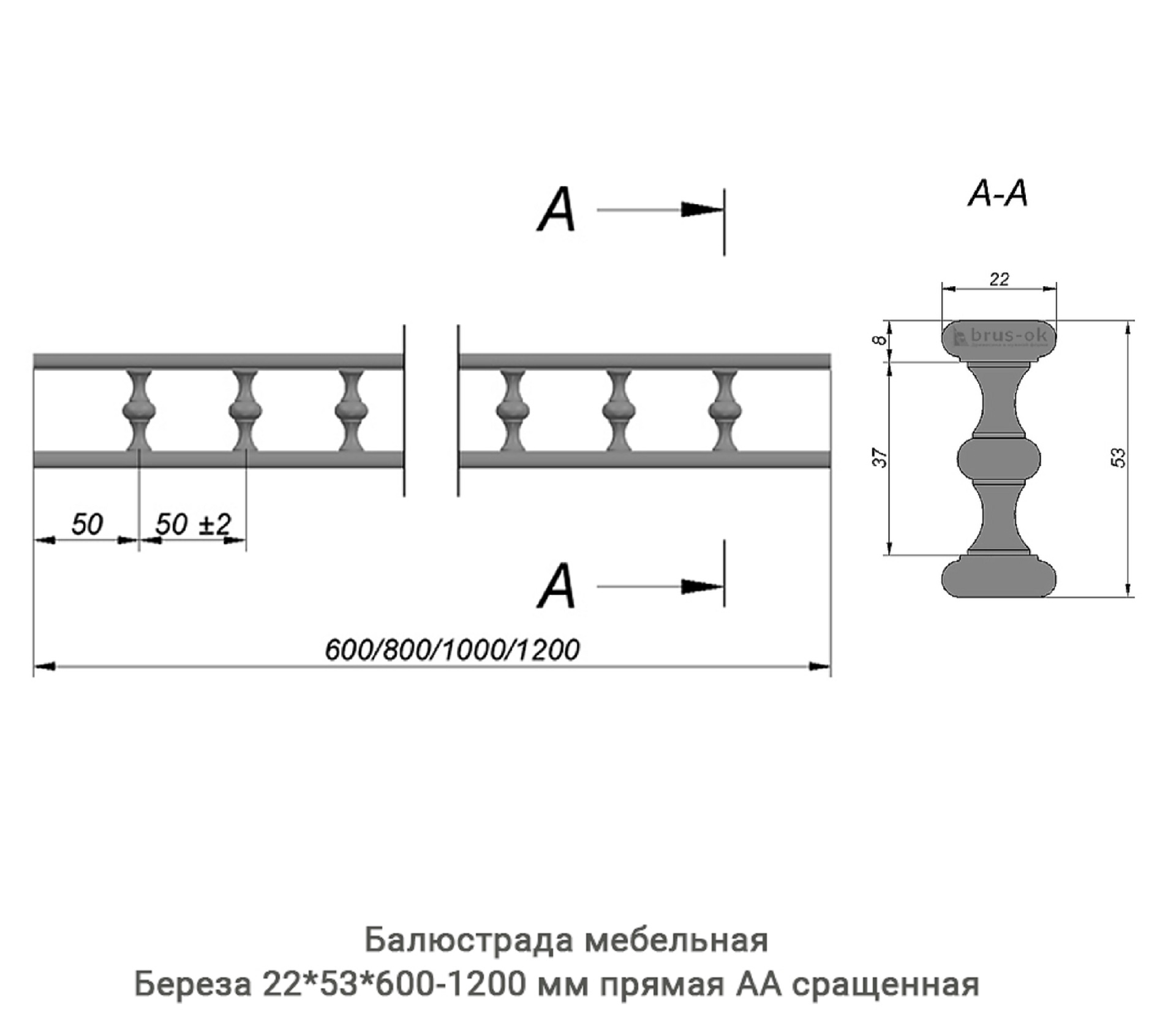 Балюстрада мебельная Береза АА сращенная / прямая