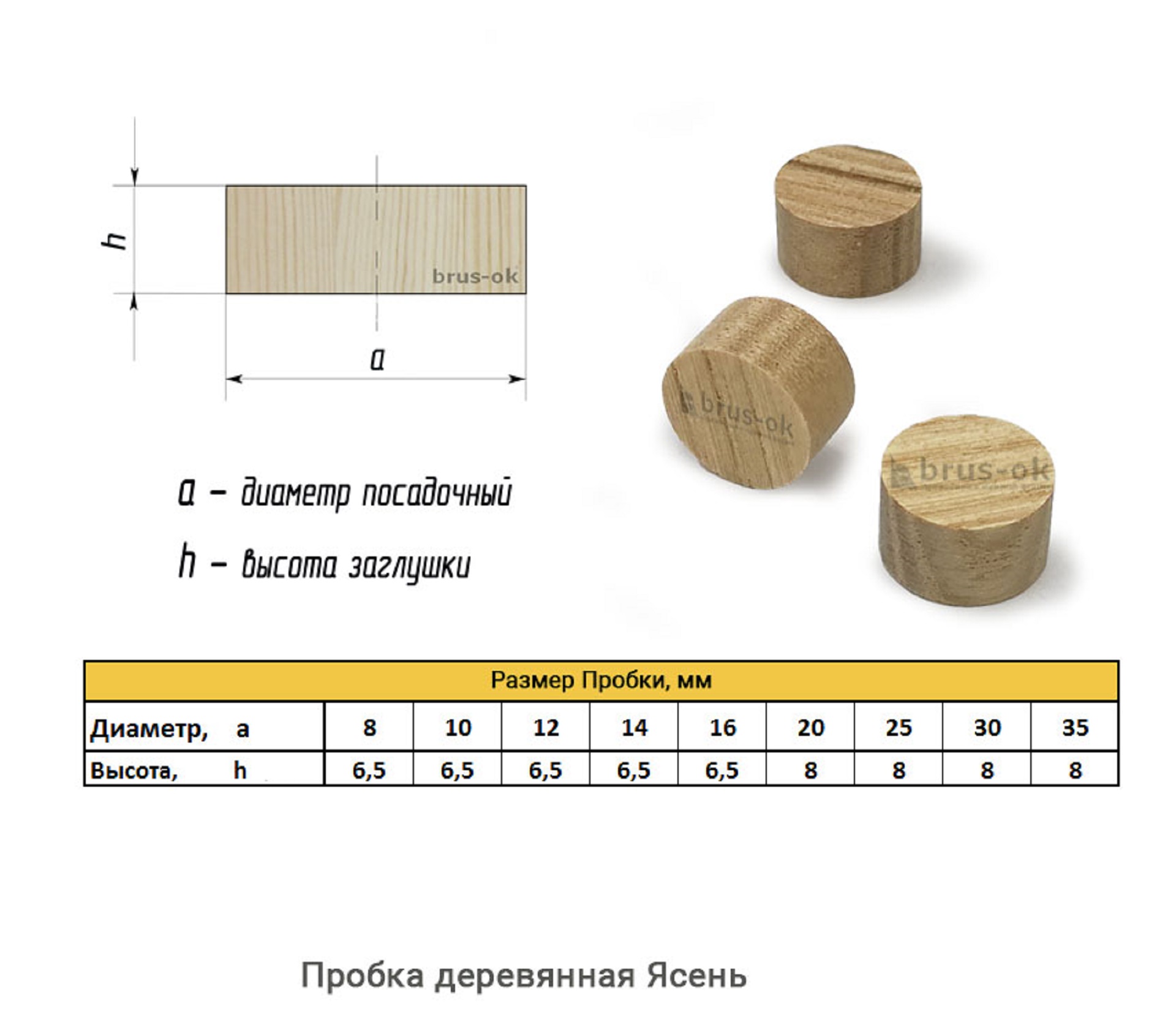 Пробка деревянная Ясень