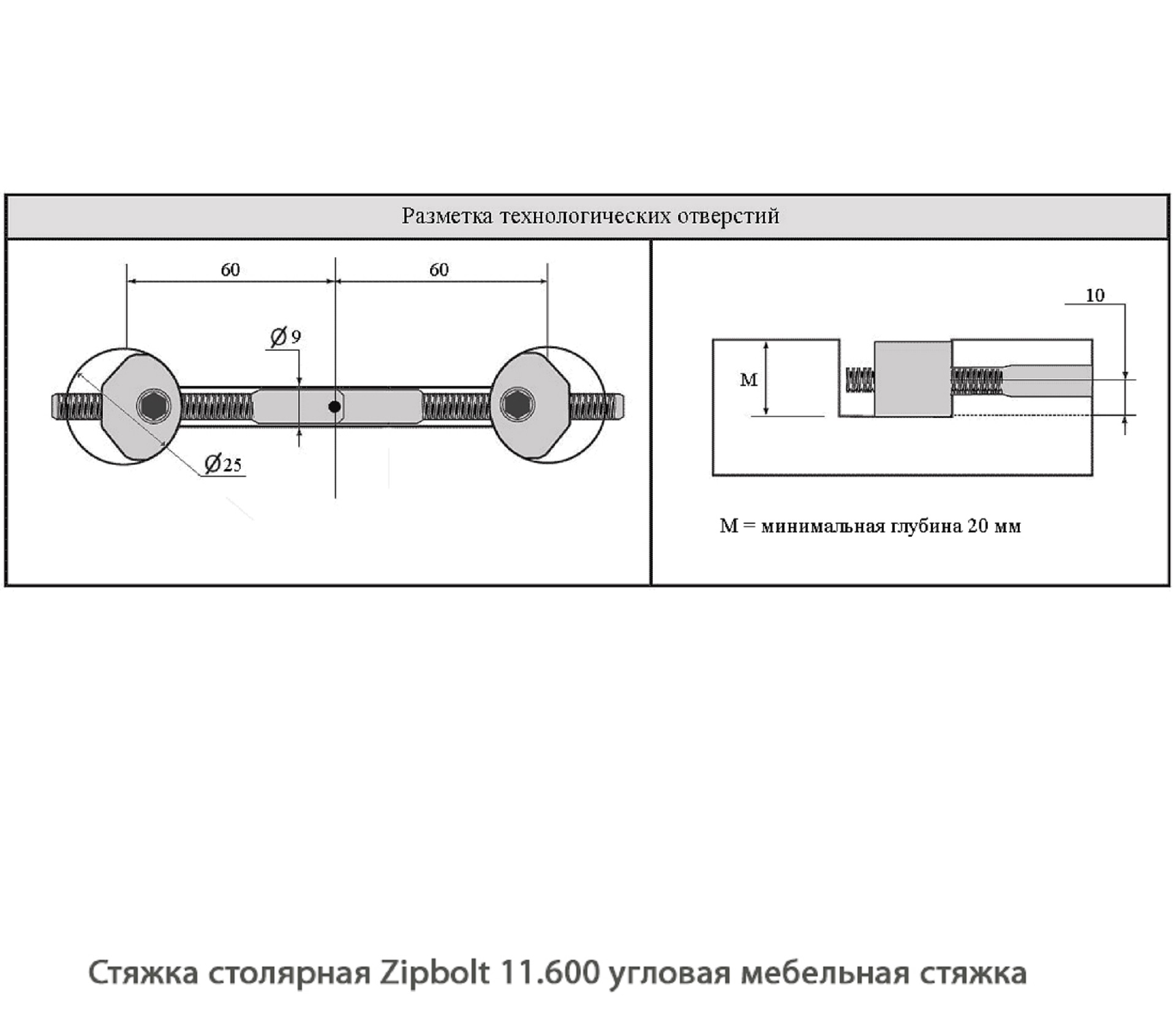 Стяжка столярная ZipBolt 11.600 угловая мебельная стяжка