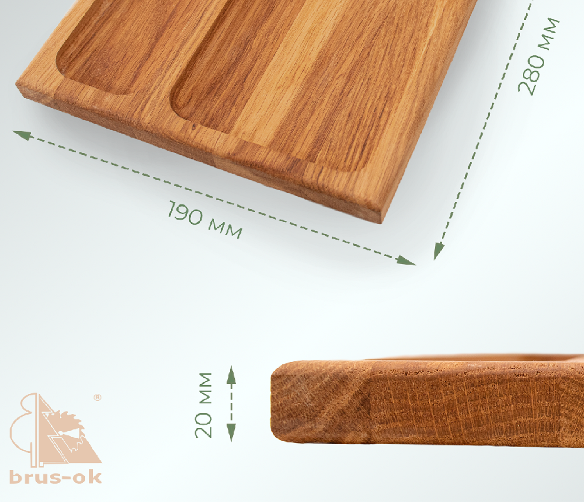 Менажница прямоугольная / Дуб / масло-воск / 20 * 190 * 280  мм